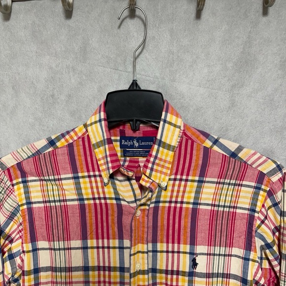 VTG Ralph Lauren Shirt Men‎ M Red Madras Plaid Hand Woven Button Up Lightweight - Picture 1 of 6